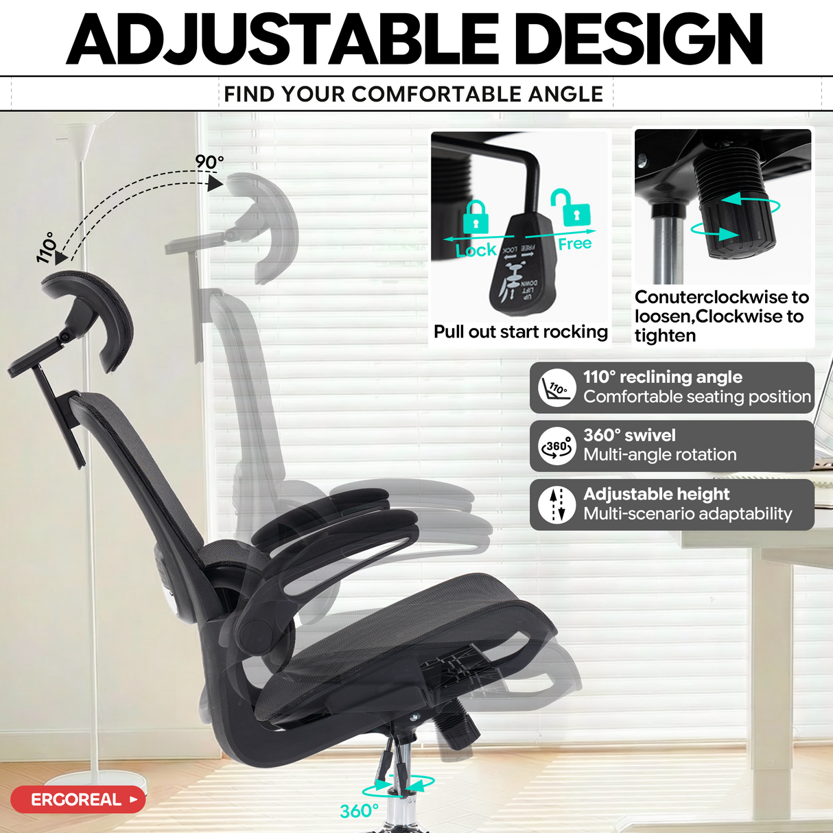 Ergoreal Ergo Pro エルゴノミックオフィスチェア ER-25W05-EU ブラック