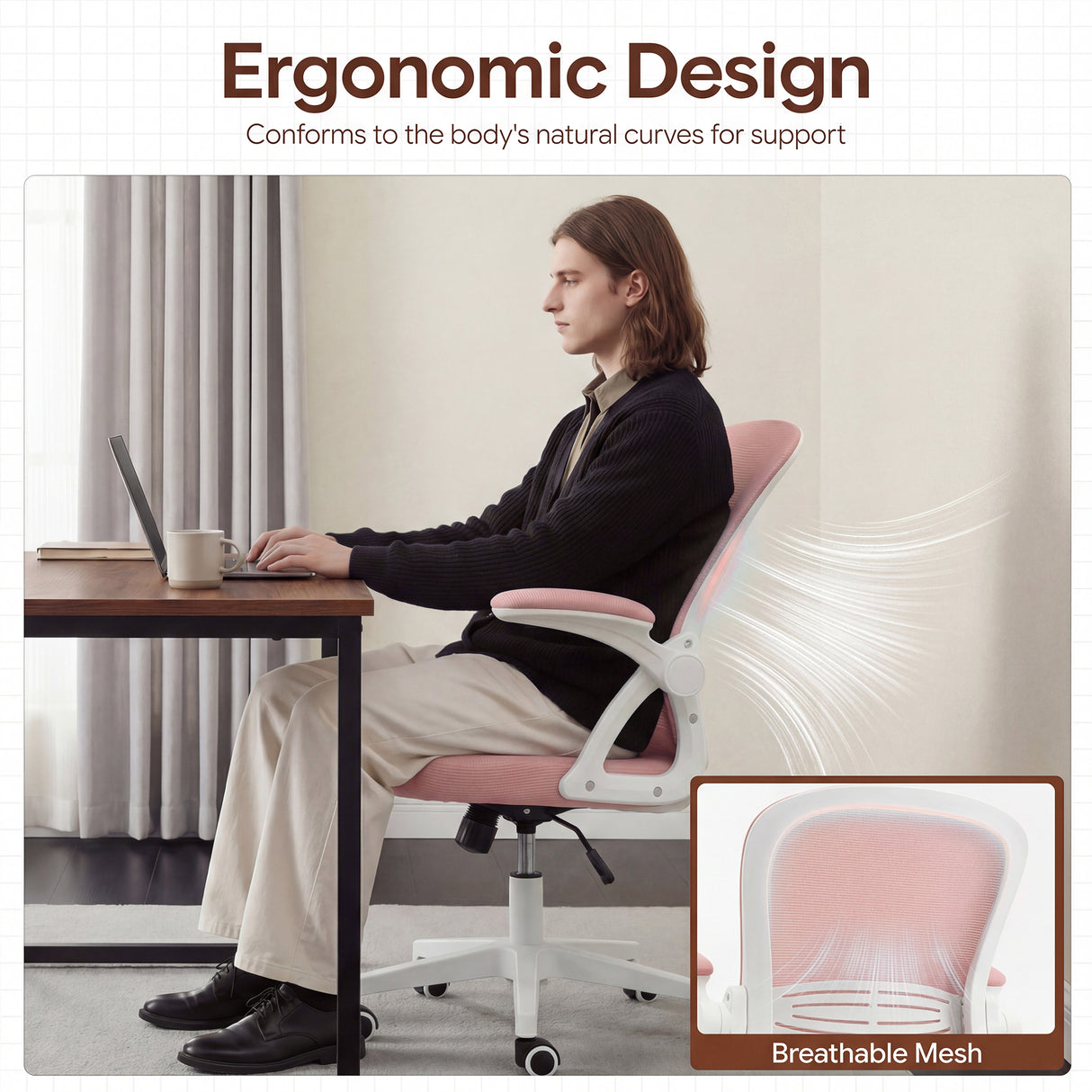 Ergoreal Lite Flex オフィスチェア ER-25W0203-US ピンク