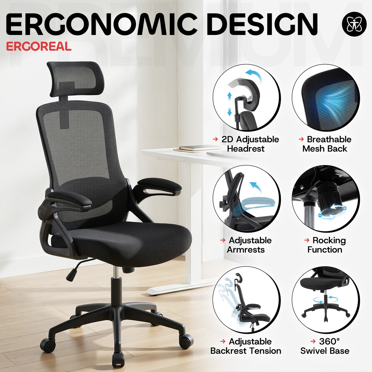 Ergoreal Ergo Pro エルゴノミックオフィスチェア ER-25W06-US ブラック