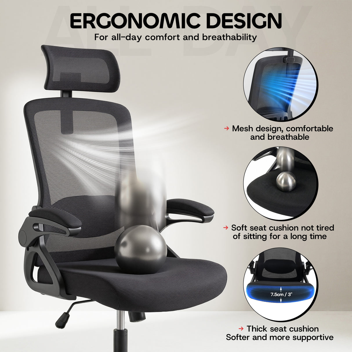 Ergoreal Ergo Pro エルゴノミックオフィスチェア ER-25W06-US ブラック