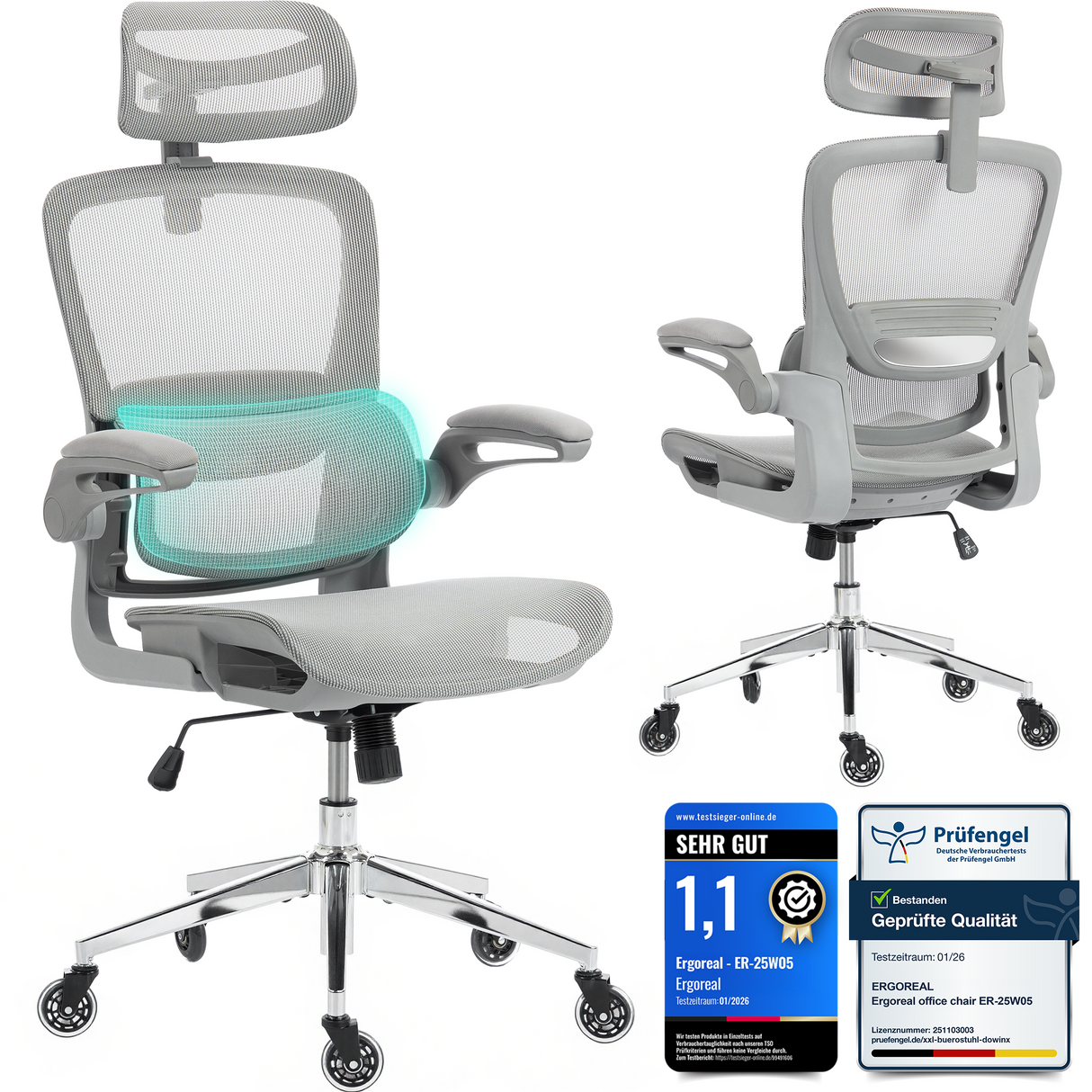 Ergoreal Ergo Pro エルゴノミックオフィスチェア ER-25W05-EU グレー